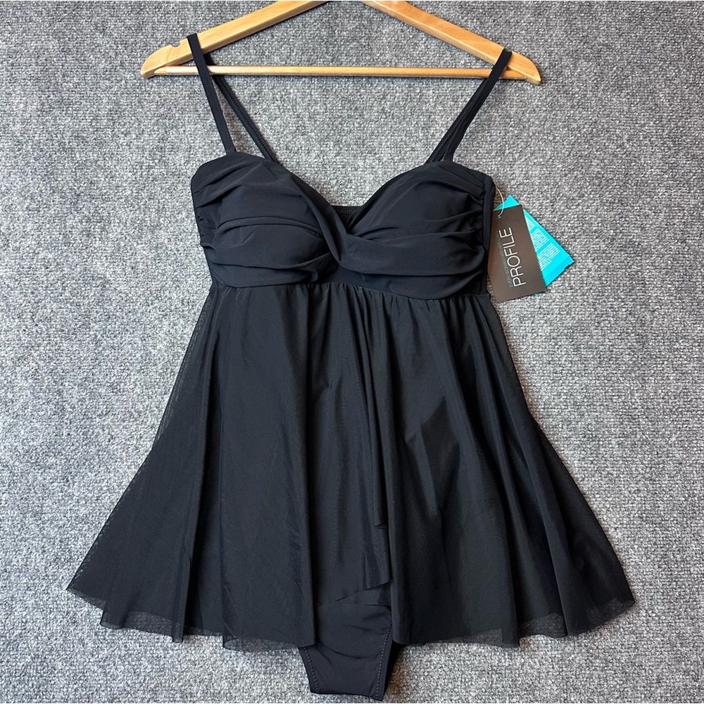 Profile Gottex Tutti Fritta swim suit size 12 one piece ruched skirt adjustable
